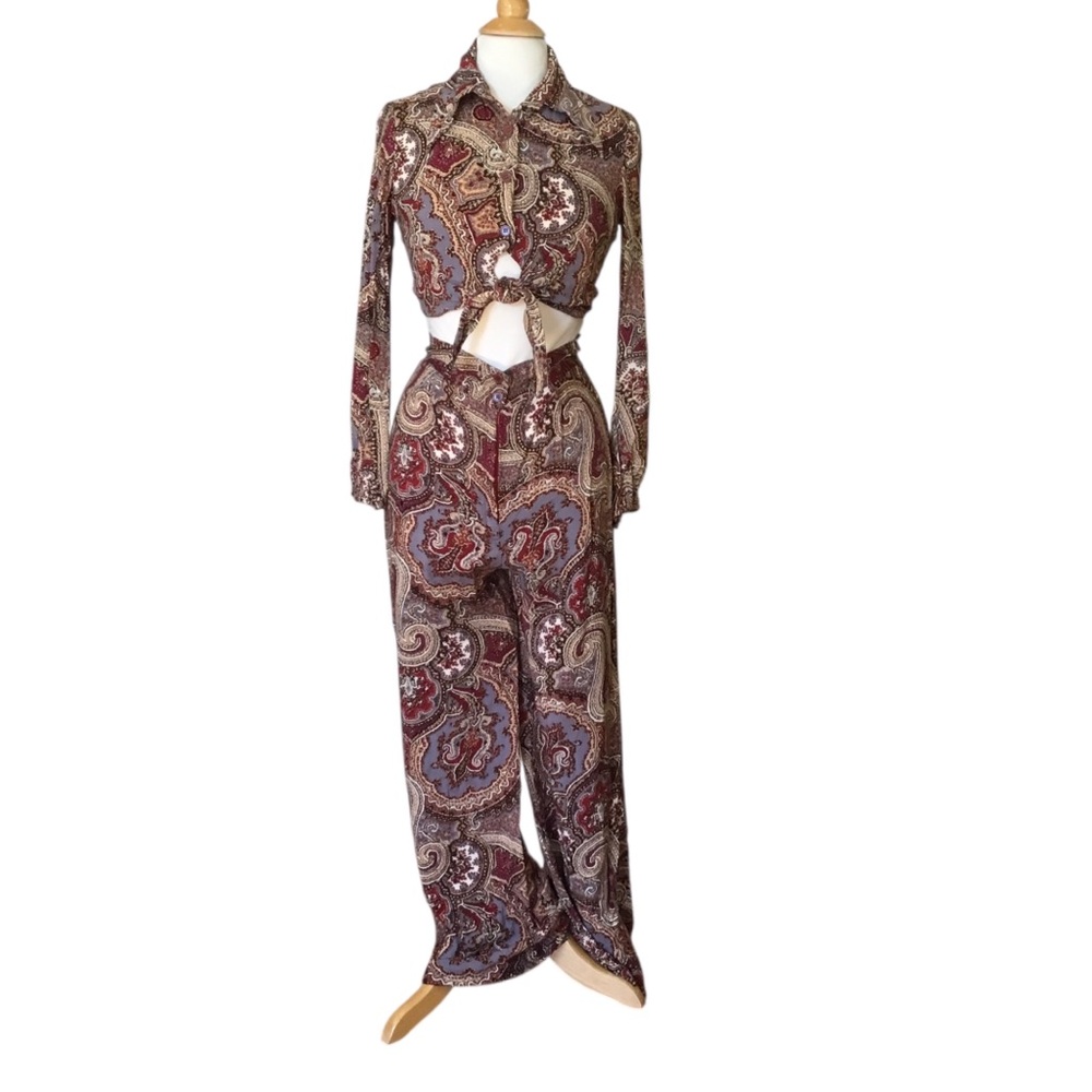 Vintage 70’s Got The Hots by Wendy Watts Paisley Disco Pointy Collar 2pc Outfit